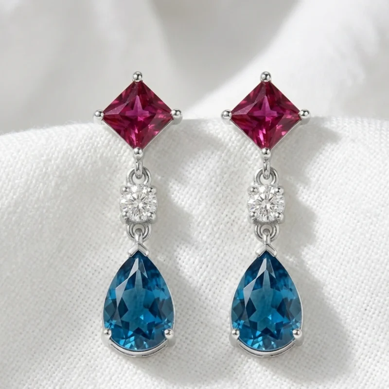 Blue Topaz Square Drop Earrings