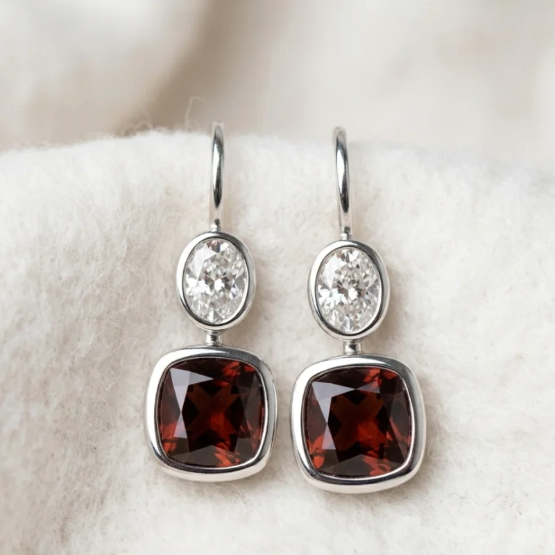 Garnet Classic Square Gem Drop Earrings
