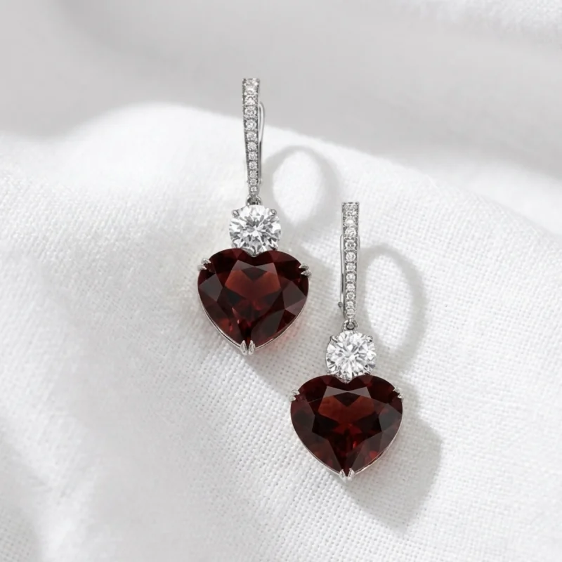 Garnet Romantic Heart Spark Earrings
