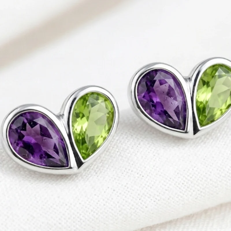 Peridot & Amethyst Timeless Pear Drop Earrings
