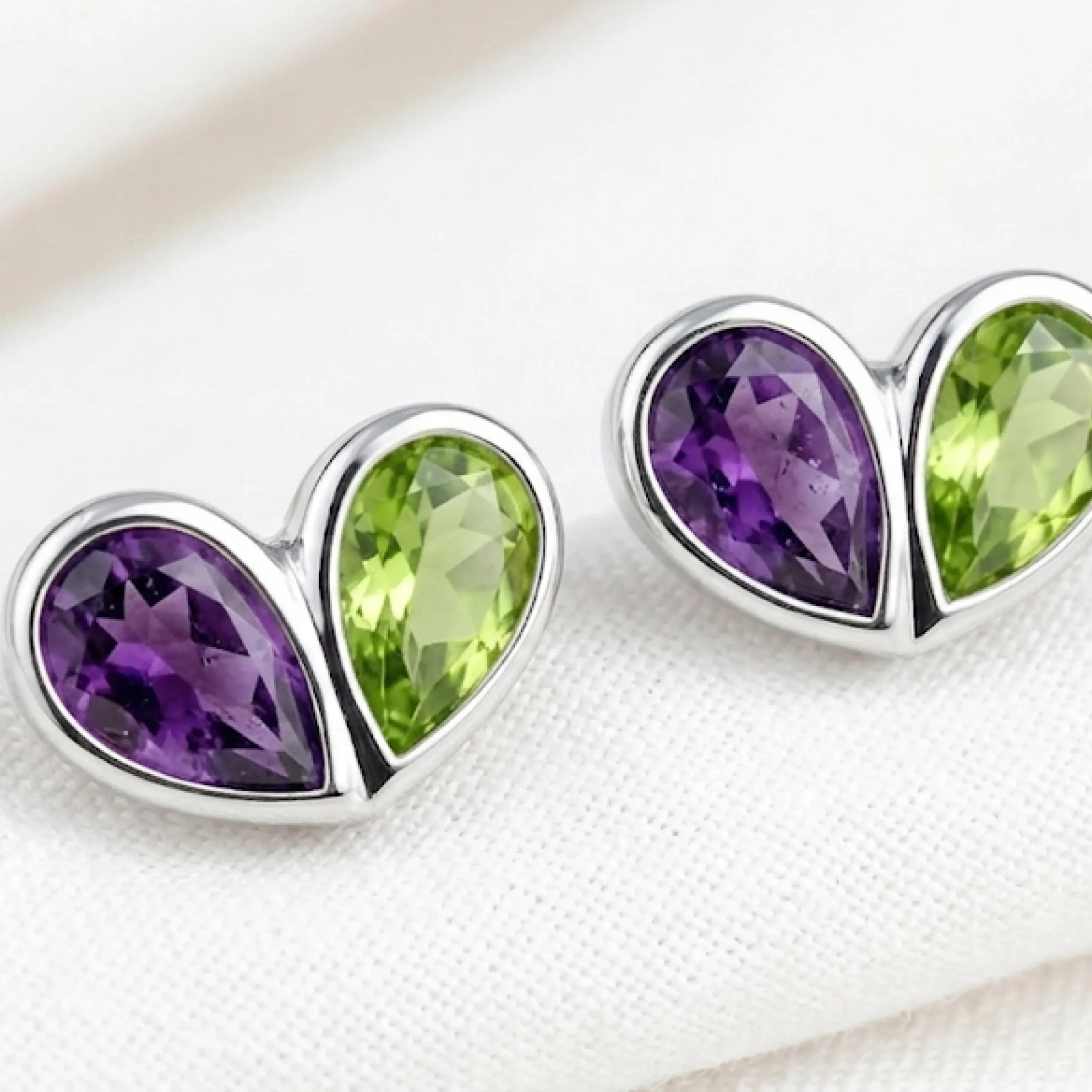 Peridot & Amethyst Timeless Pear Drop Earrings