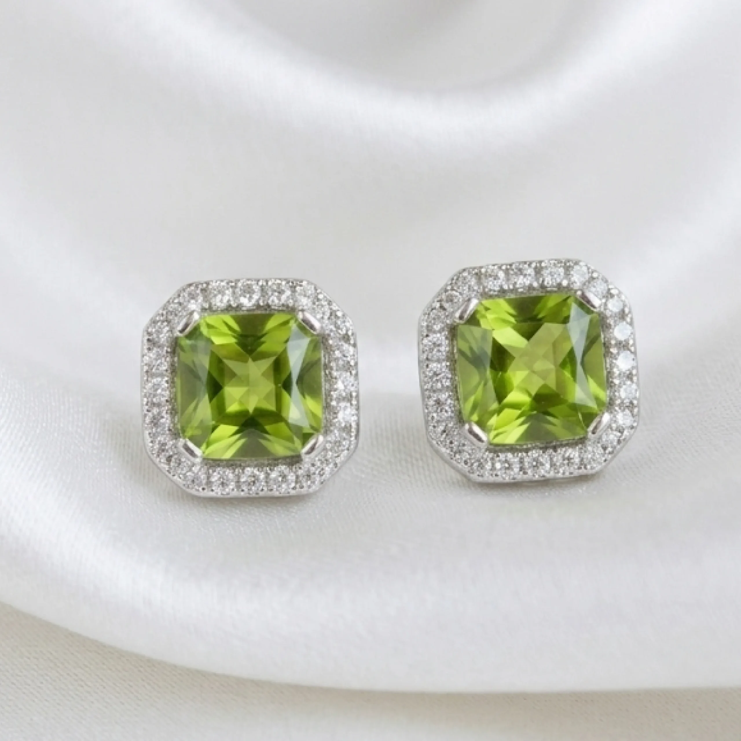 Crystal Peridot Square Studs