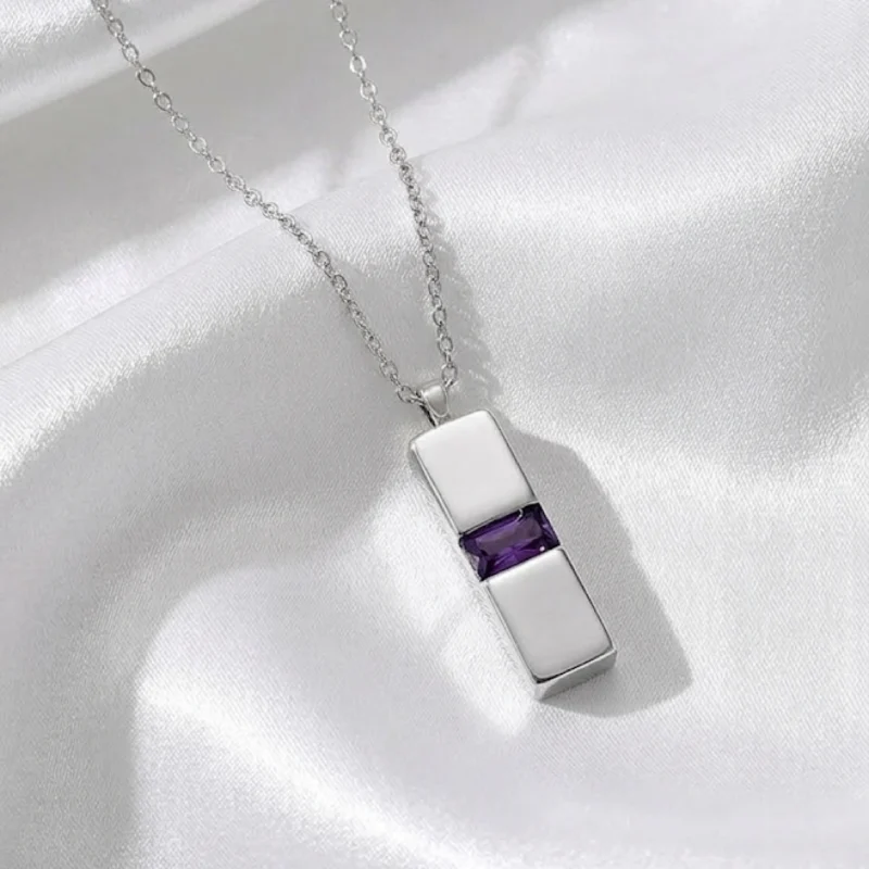 Amethyst Steel Bar Pendant Necklace